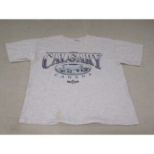 VTG Calgary Canada Shirt Adult Large Gray Graphic Print Single Stitch Short‎ Slv